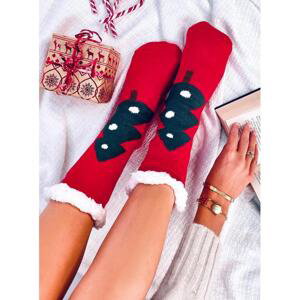 Vánoční červené ponožky se stromkem