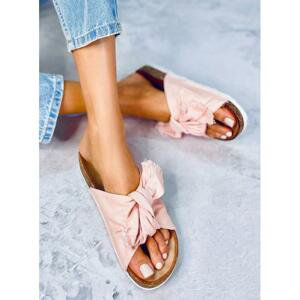 Bavlněné dámské pantofle růžové barvy s korkovou podrážkou
