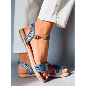 Metalické dámské sandály modré barvy s plochou podrážkou