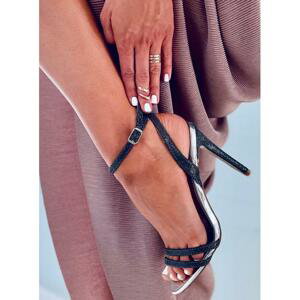 Dámské třpytivé sandály na štíhlém podpatku v černé barvě
