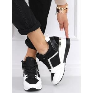Černo-bílé módní Sneakersy s klínovým podpatkem pro dámy