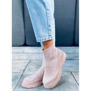 Růžové ponožkové boty s tlustou podrážkou pro dámy