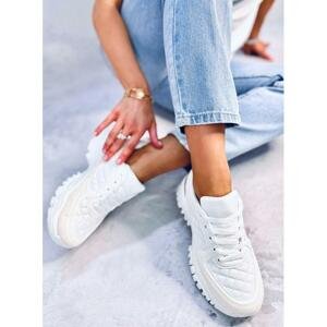 Prošívané bílé Sneakersy na podpatku