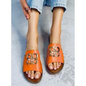 Oranžové dámské pantofle s ozdobou
