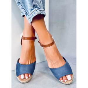 Modré dámské sandály s nízkým podpatkem