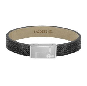 Lacoste Černý kožený náramek Monogram Leather 2040185 17,5 cm