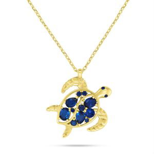 Brilio Silver Pozlacený náhrdelník Mořská želva s modrými zirkony NCL162YB