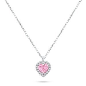 Brilio Silver Stříbrný náhrdelník Srdce s růžovým zirkonem NCL158WP