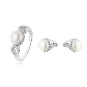 Beneto Zvýhodněná sada šperků s perlami a zirkony (náušnice, prsten obvod 50 mm)