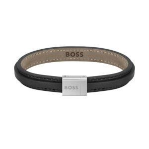 Hugo Boss Černý kožený náramek pro muže Grover 1580328 18 cm