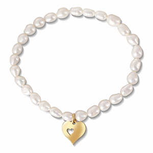 JwL Luxury Pearls Jemný náramek z pravých perel s pozlaceným srdíčkem JL0691