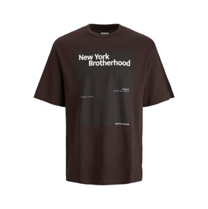 JACK & JONES Tričko 'Brotherhood'  tmavě hnědá / černá / bílá