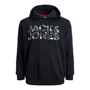 Jack & Jones Plus Mikina 'RAMP'  chladná modrá / světle šedá / grenadina / černá