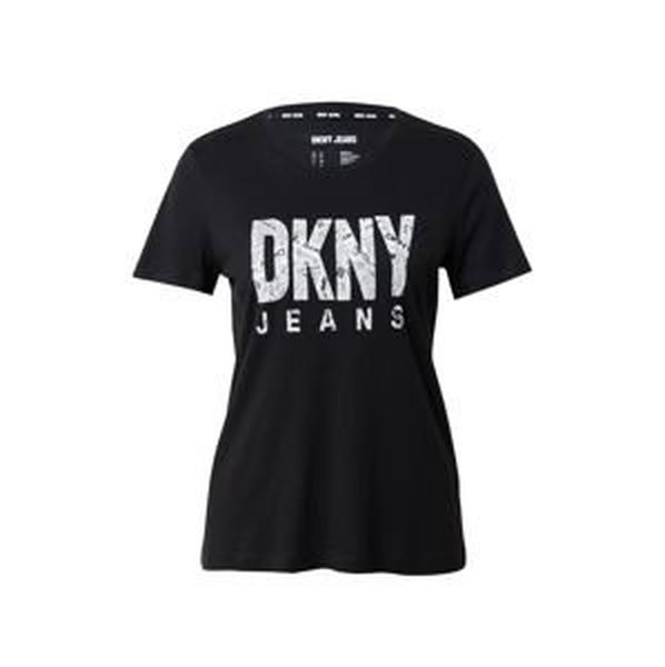 DKNY Tričko 'NEWPAPER'  černá / bílá