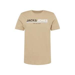 JACK & JONES Tričko 'FREDERIK'  tmavě béžová / černá / bílá