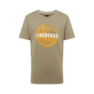 Lindbergh Tričko 'Brand'  šafrán / khaki / bílá