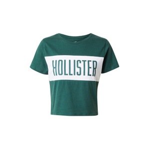 HOLLISTER Tričko  smaragdová / bílá