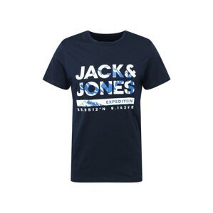 JACK & JONES Tričko 'HUNTER'  modrá / námořnická modř / bílá