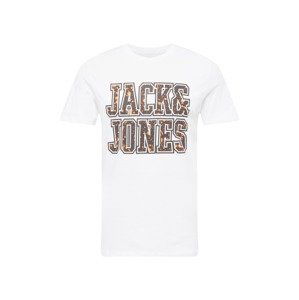 JACK & JONES Tričko  noční modrá / koňaková / bílá