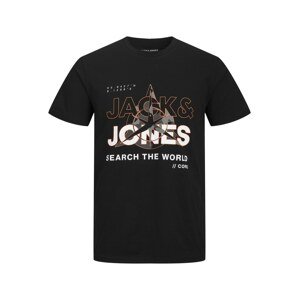 JACK & JONES Tričko 'Hunt'  koňaková / šedá / černá / bílá