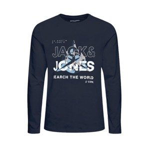 Jack & Jones Junior Tričko 'Hunt'  noční modrá / světlemodrá / šedá / bílá