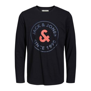 JACK & JONES Tričko 'AARON'  námořnická modř / oranžová / černá