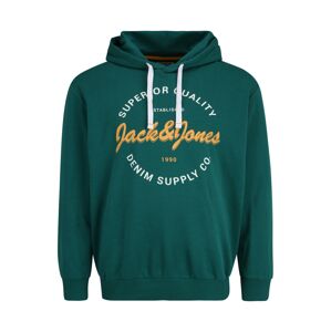 Jack & Jones Plus Mikina 'ANDY'  žlutá / tmavě zelená / bílá