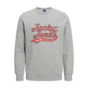 JACK & JONES Mikina 'BECKS' šedá / červená / černá