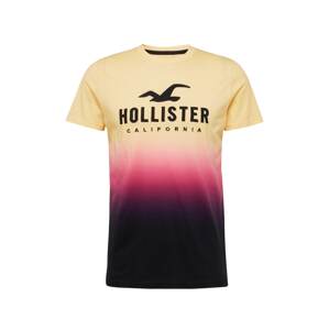 HOLLISTER Tričko  krémová / svítivě růžová / černá