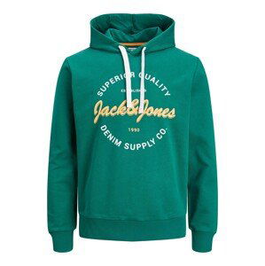 JACK & JONES Mikina 'ANDY'  tmavě zelená / jasně oranžová / bílá