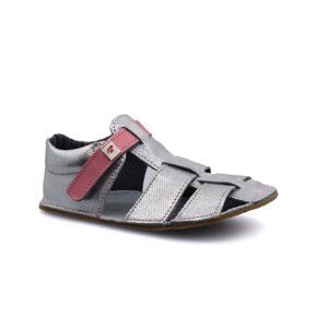 EF Barefoot sandály Ef Šedá stříbrné s růžovou (satyna kropki) Velikost boty (EU): 27, Vnitřní délka boty: 175, Vnitřní šířka boty: 73