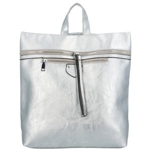 Praktický dámský koženkový batoh Skadi, stříbrná
