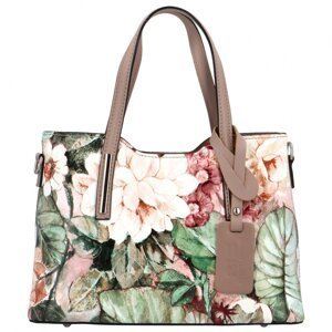 Stylová dámská kožená kabelka do ruky Petronela, béžová/květy