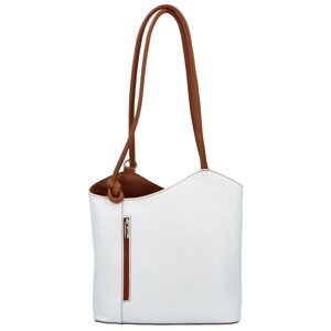 Luxusní dámský kožený kabelko-batůžek Livira, hnědo-bílý