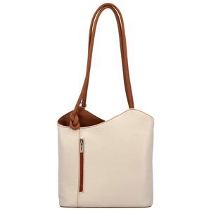 Luxusní dámský kožený kabelko-batůžek Livira, hnědo-krémový