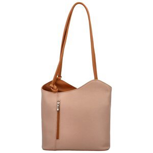 Luxusní dámský kožený kabelko-batůžek Livira, hnědo-béžový