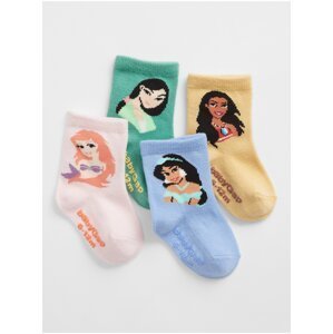 Sada čtyř párů holčičích ponožek v světle růžové, modré, žluté a zelené barvě GAP & Disney