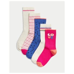 Sada pěti párů holčičích ponožek v růžové a modré barvě Marks & Spencer