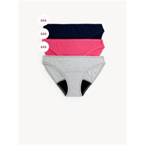 Sada tří dámských menstruačních kalhotek s vysokou savostí v šedé, růžové a černé barvě Marks & Spencer