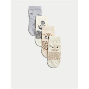 Sada čtyř párů dětských vzorovaných ponožek v šedé a béžové barvě Marks & Spencer