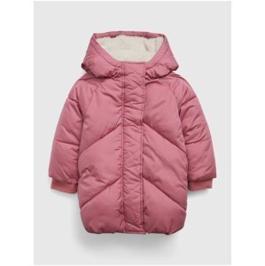 Růžová holčičí zimní prošívaná bunda s umělým kožíškem GAP