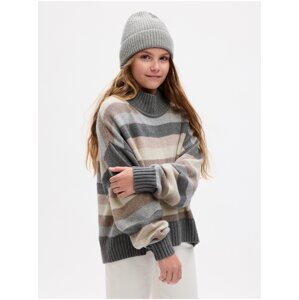 Béžovo-šedý holčičí pruhovaný svetr se stojáčkem GAP
