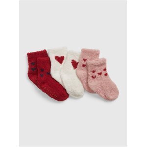 Sada tří párů holčičích ponožek v červené, bílé a růžové barvě GAP