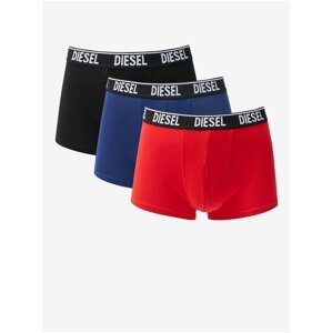 Sada tří pánských boxerek v modré, červené a černé barvě Diesel