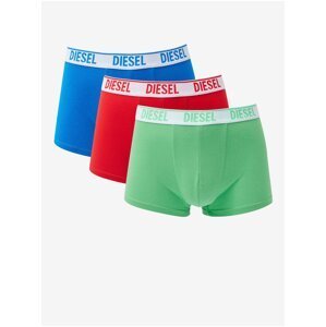 Sada tří pánských boxerek v modré, červené a světle zelené barvě Diesel