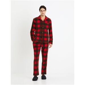 Černo-červené pánské kostkované pyžamo ve vánočním balení Celio