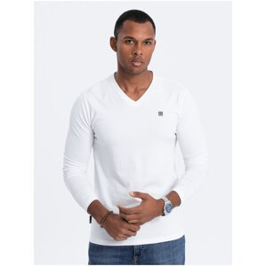 Bílé pánské tričko s véčkovým výstřihem Ombre Clothing