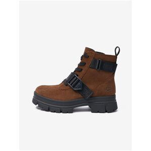 Tmavě hnědé dámské kotníkové semišové boty UGG Ashton Lace Up