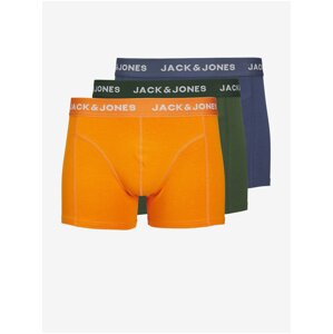 Sada tří pánských boxerek v modré, zelené a oranžové barvě Jack & Jones