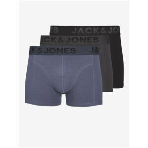 Sada tří pánských boxerek v černé, šedé a modré barvě Jack & Jones